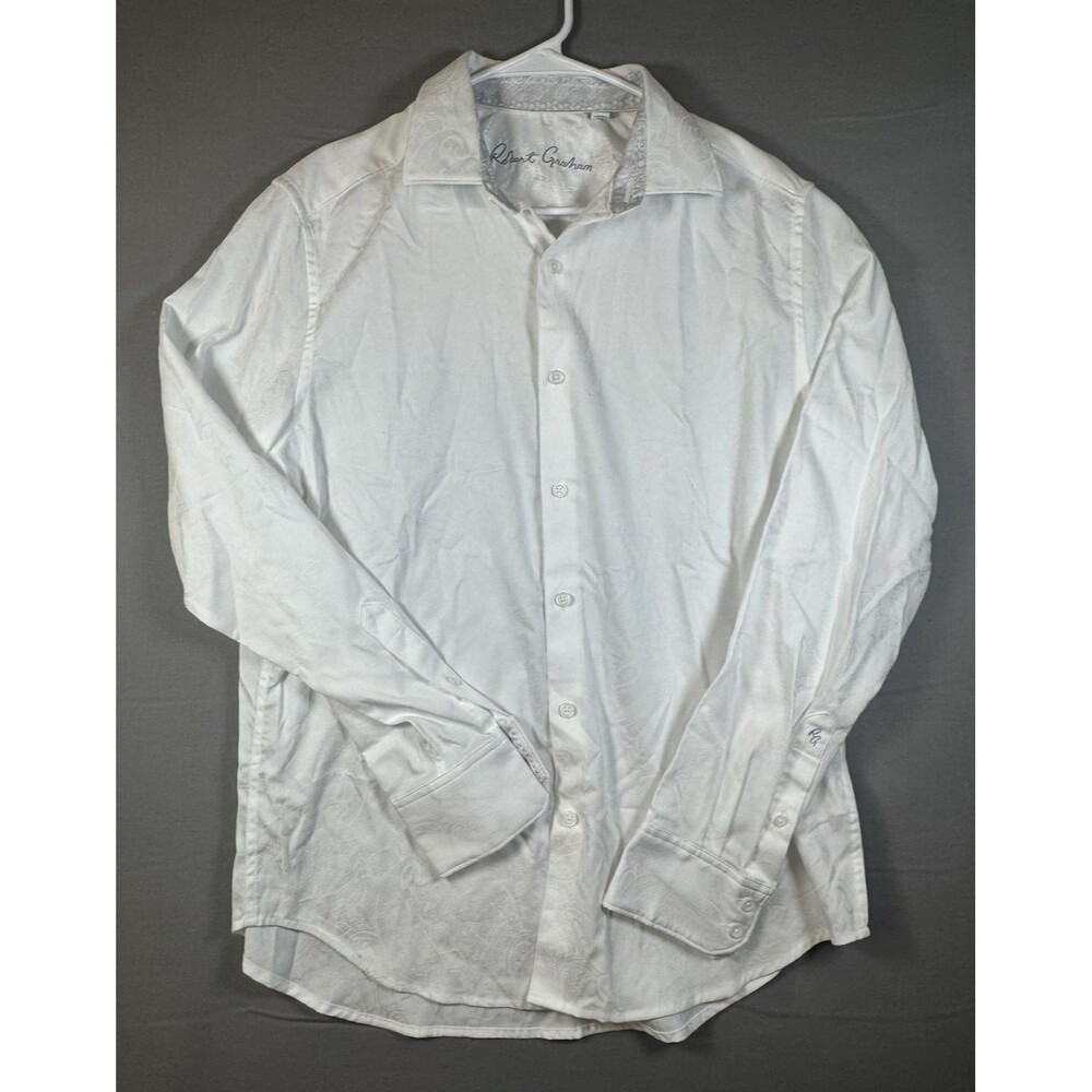 Robert Graham Classic Fit White Paisley Stretch Dress Shirt M 34/35 Point Collar